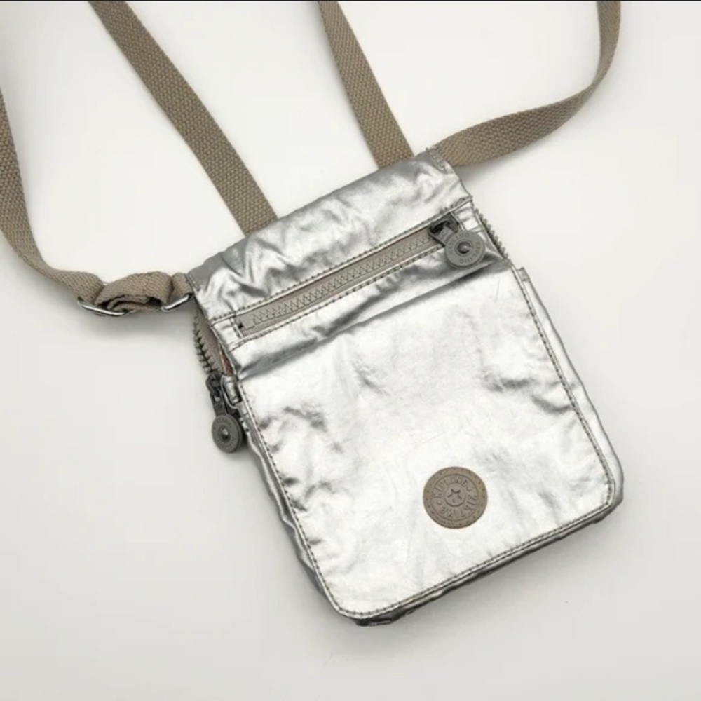 Kipling El Dorado Small Cross Body Shoulder Bag Multi Pockets Metallic Silver